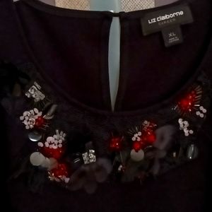 FINAL PRICE NWT Liz Claiborne black, contoured embroidered short sleeve dress XL